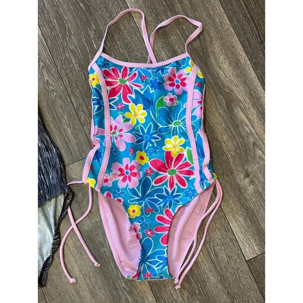 GIRLS SUMMER LOT SWIMWEAR SIZE 7-8 MULTICOLORED SWIMSET ONE PIECE - Picture 2 of 7